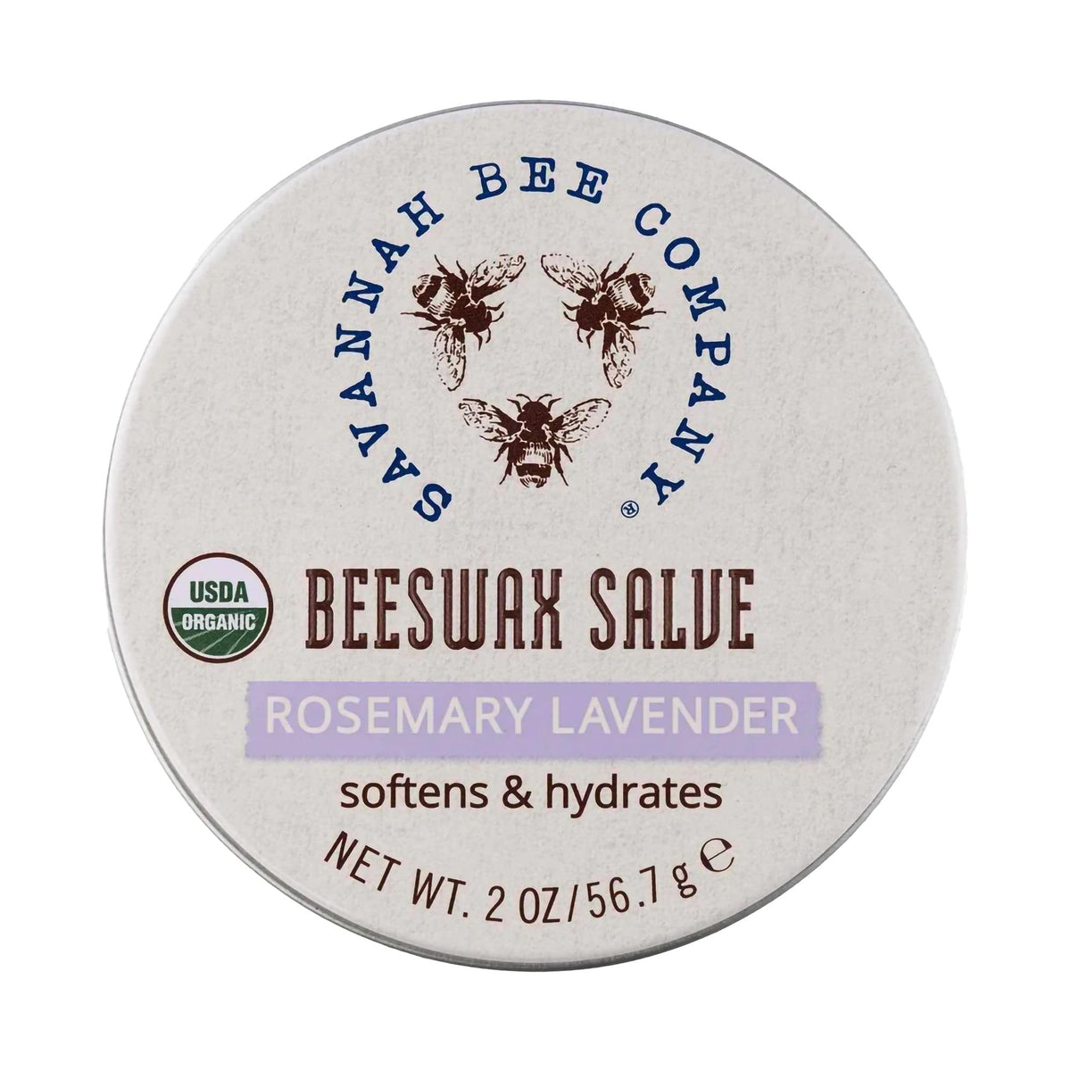 Savannah Bee Company Original Beeswax Salve tin close-up showing deep hydration.