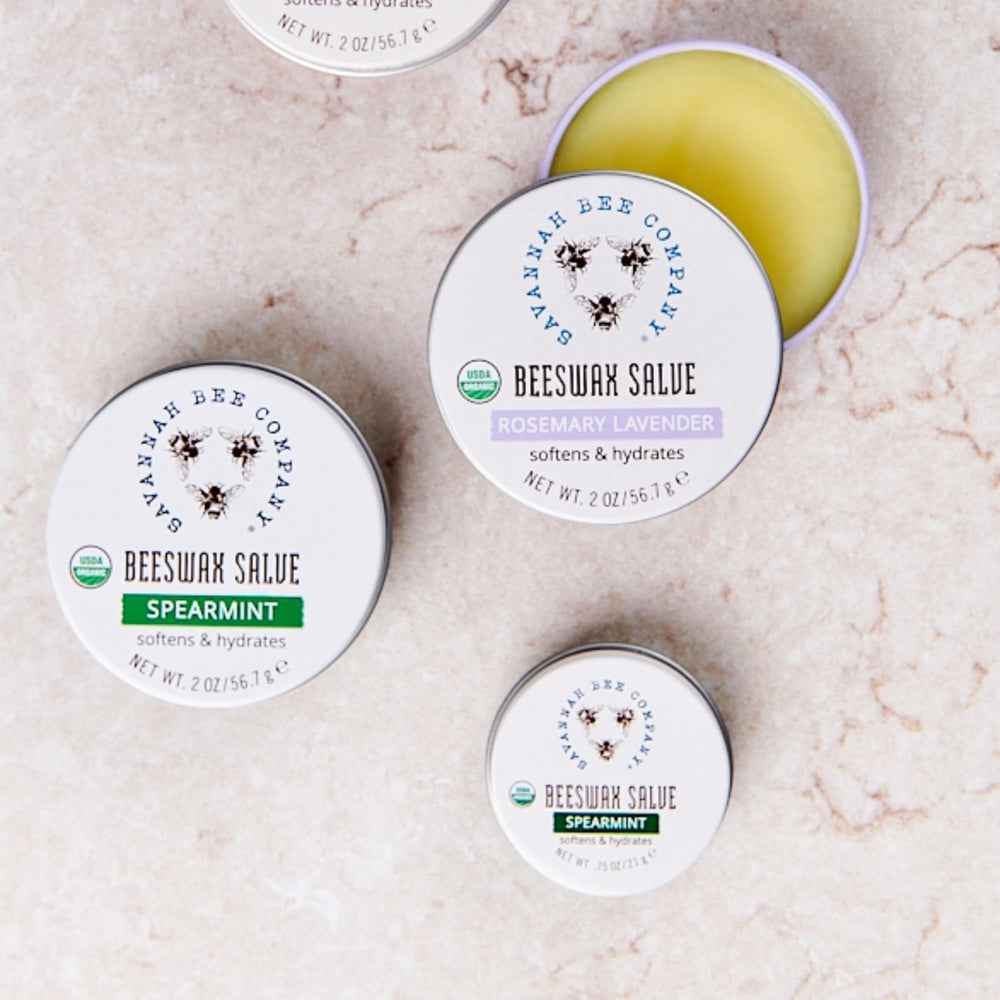 Savannah Bee Company travel tin with rosemary lavender scent.