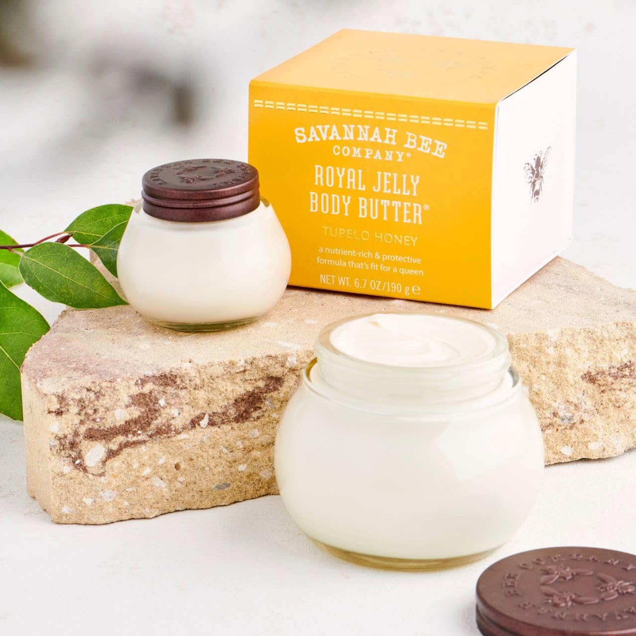 Savannah Bee Royal Jelly Body Butter glass jar on shelf