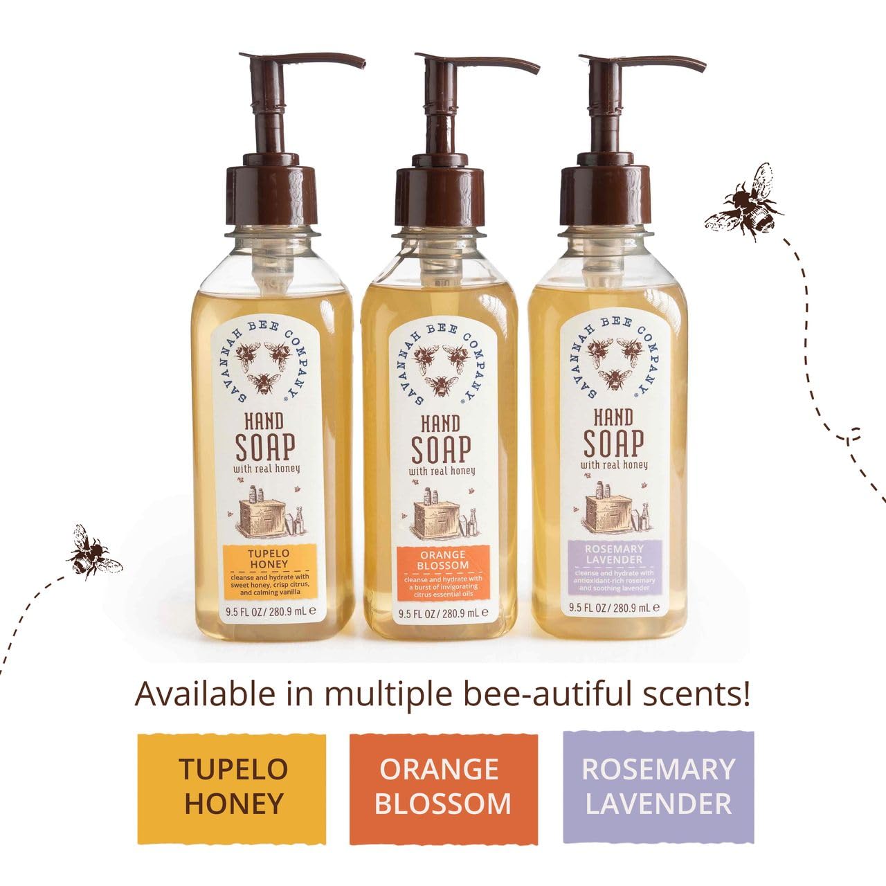 Savannah Bee Company hand soap pump dispenser enables easy mess-free use.