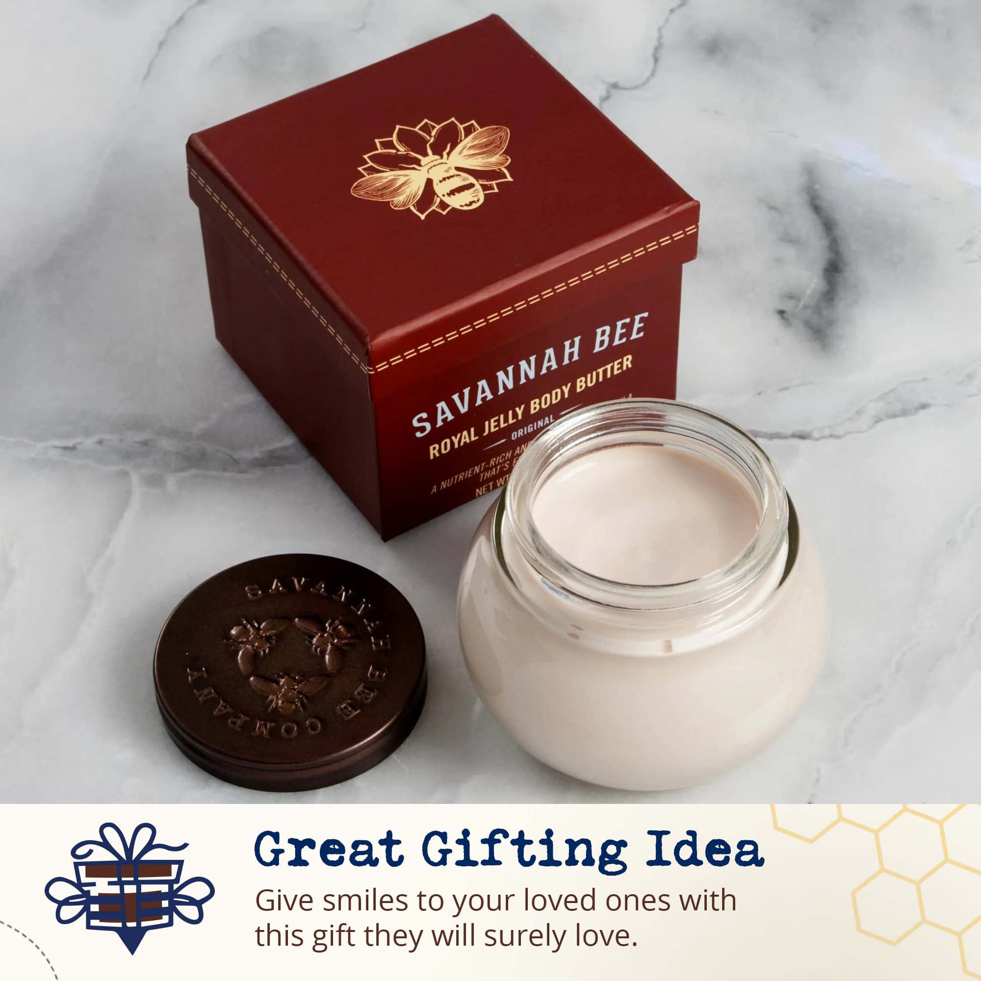 Savannah Bee Company Royal Jelly Body Butter glows with cocoa and seaberry oils.