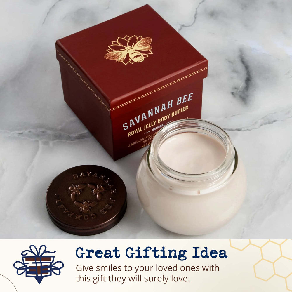 Savannah Bee Company Royal Jelly Body Butter glows with cocoa and seaberry oils.