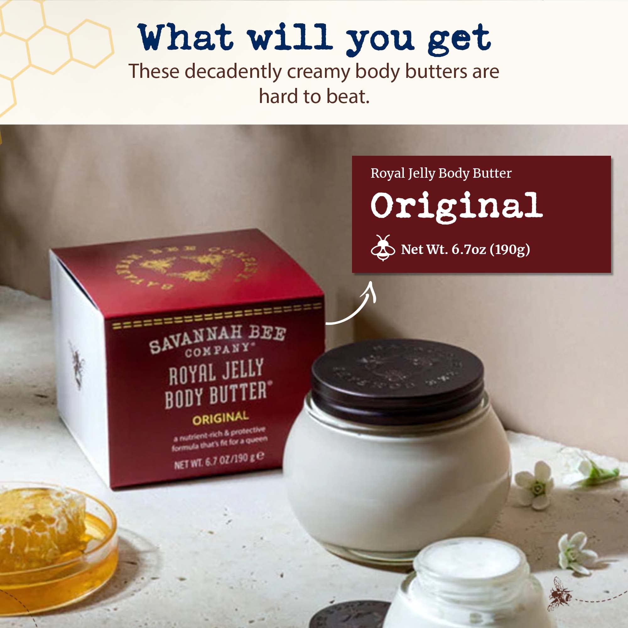 Savannah Bee Company Royal Jelly Body Butter ingredients like shea butter and honey nourish skin.