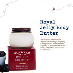 Savannah Bee Company Royal Jelly Body Butter texture close-up shows creamy richness.