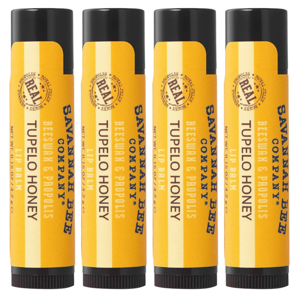 Savannah Bee Tupelo lip balm pack-4 protects lips with beeswax