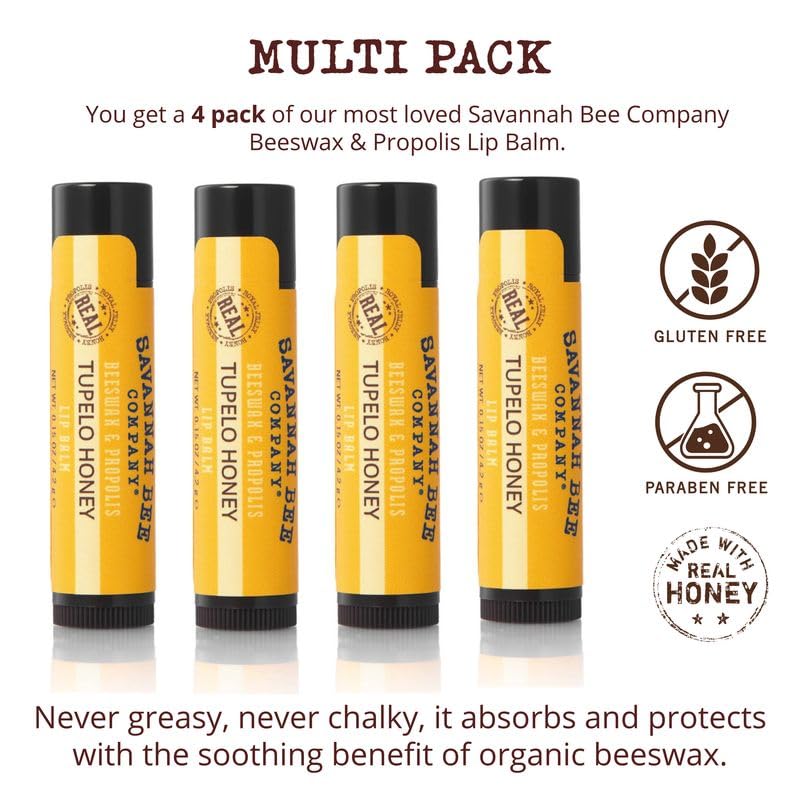 Savannah Bee Tupelo lip balm natural ingredients list includes shea