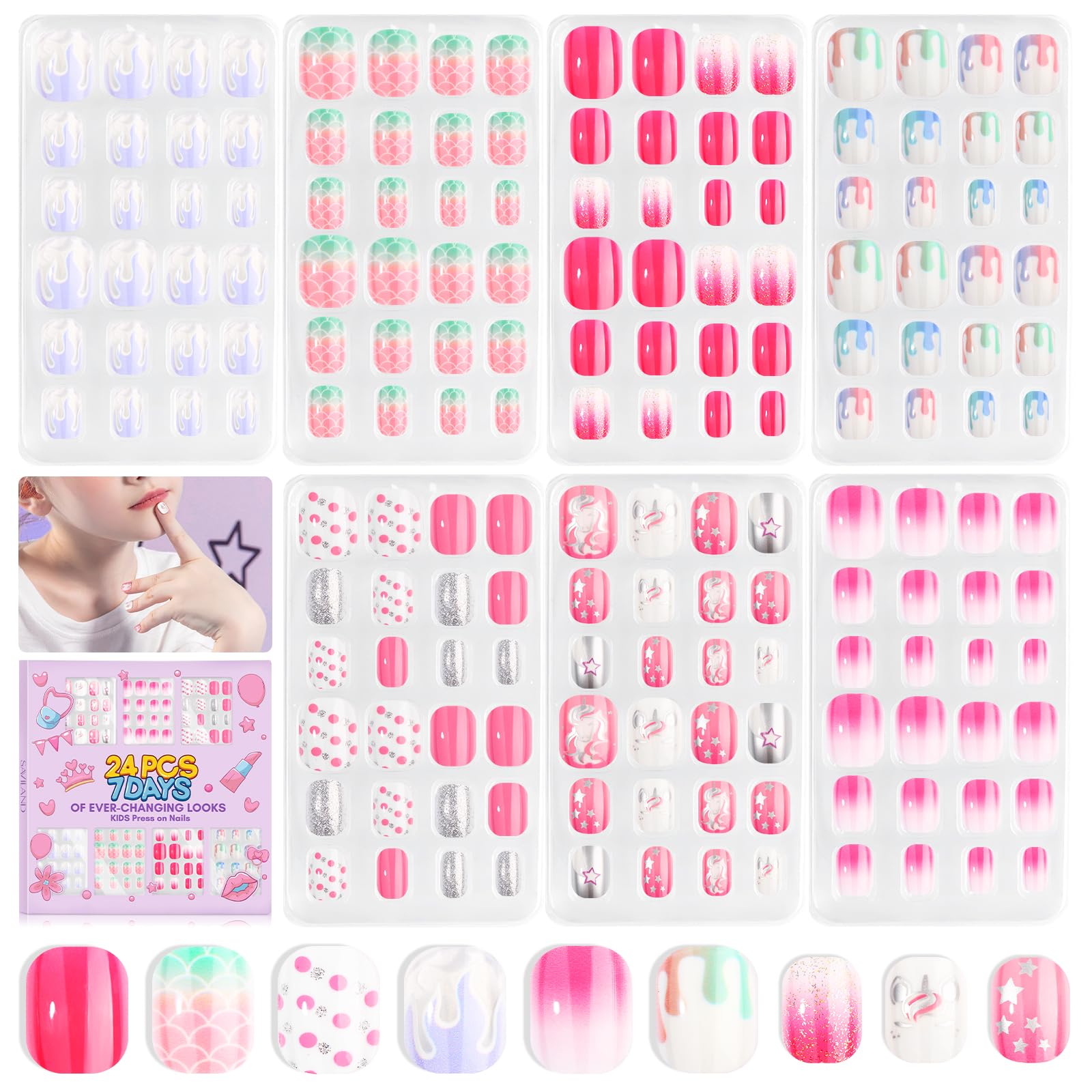 SAVILAND 168pcs kids nails set with varied sizes and colors for creative nail art in pretend-play