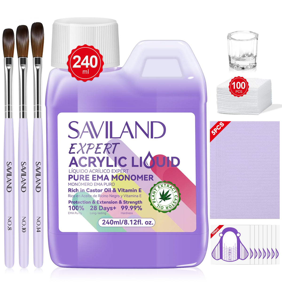 SAVILAND EMA acrylic liquid monomer bottle demonstrates odorless formula for smoother bead formation