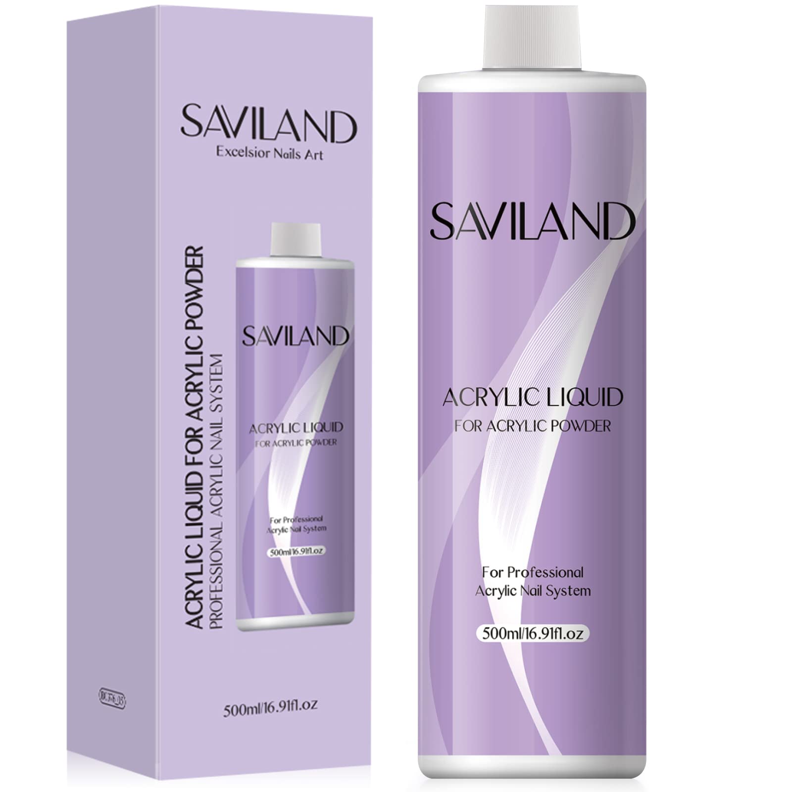 Saviland acrylic liquid 500ml bottle front view for home nail extensions.