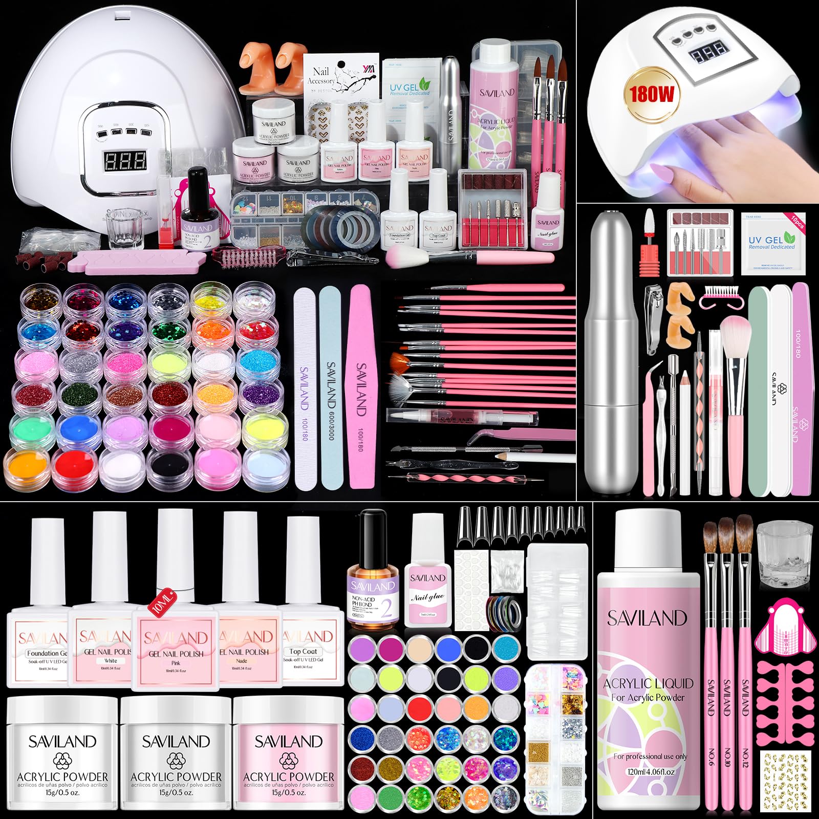 SAVILAND acrylic nail kit beginners setup—starter tools for home nail practice and skill growth