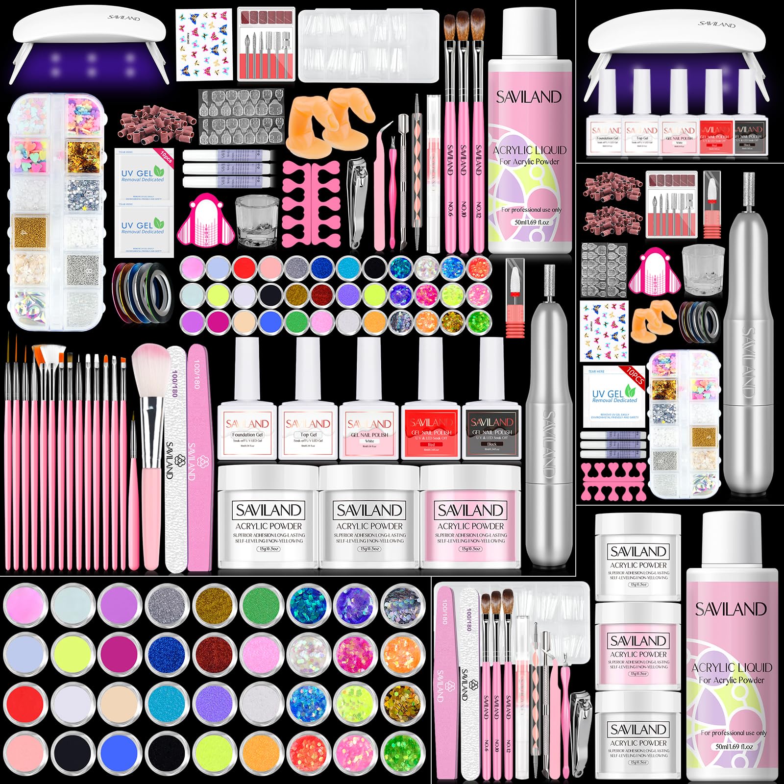 SAVILAND acrylic nail kit box for a complete home salon setup.