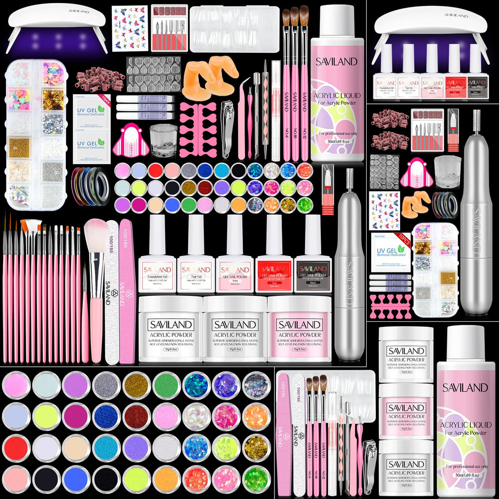 SAVILAND acrylic nail kit box for a complete home salon setup.