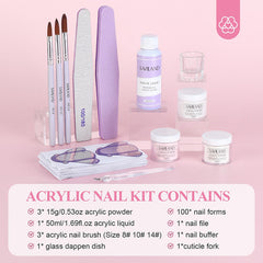 SAVILAND acrylic kit colors palette featuring clear, white, pink powders for versatile nail looks