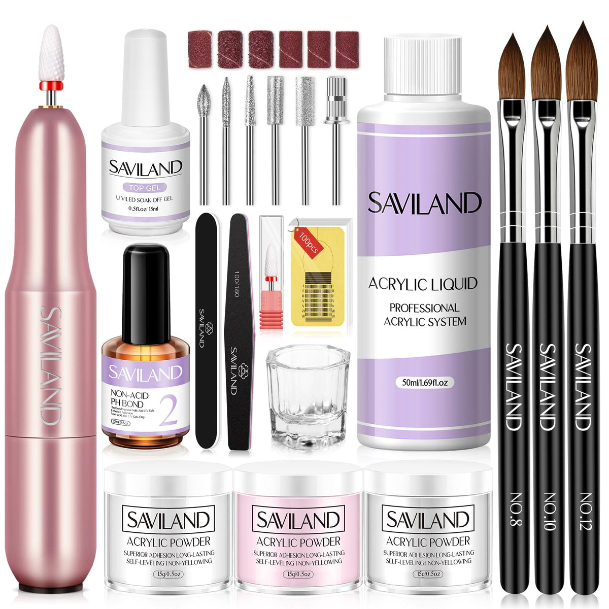 SAVILAND acrylic nail kit drill front view for home salon setup versatility.