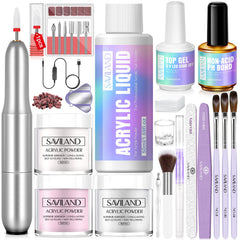 SAVILAND acrylic nail kit drill image showing a compact at-home setup for quick shaping and polishing.