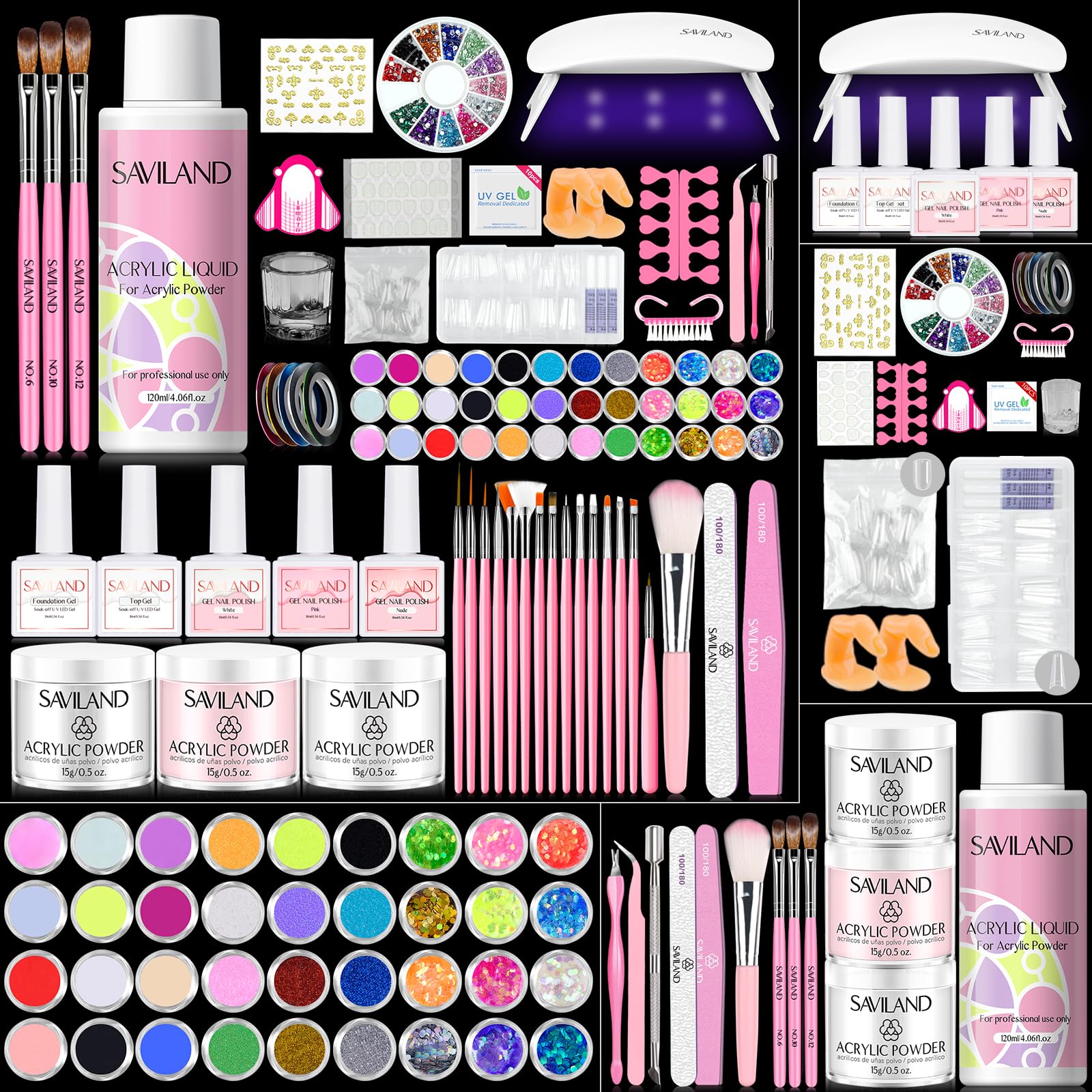 SAVILAND acrylic nail kit full set for beginners offering comprehensive at-home nail perfection.