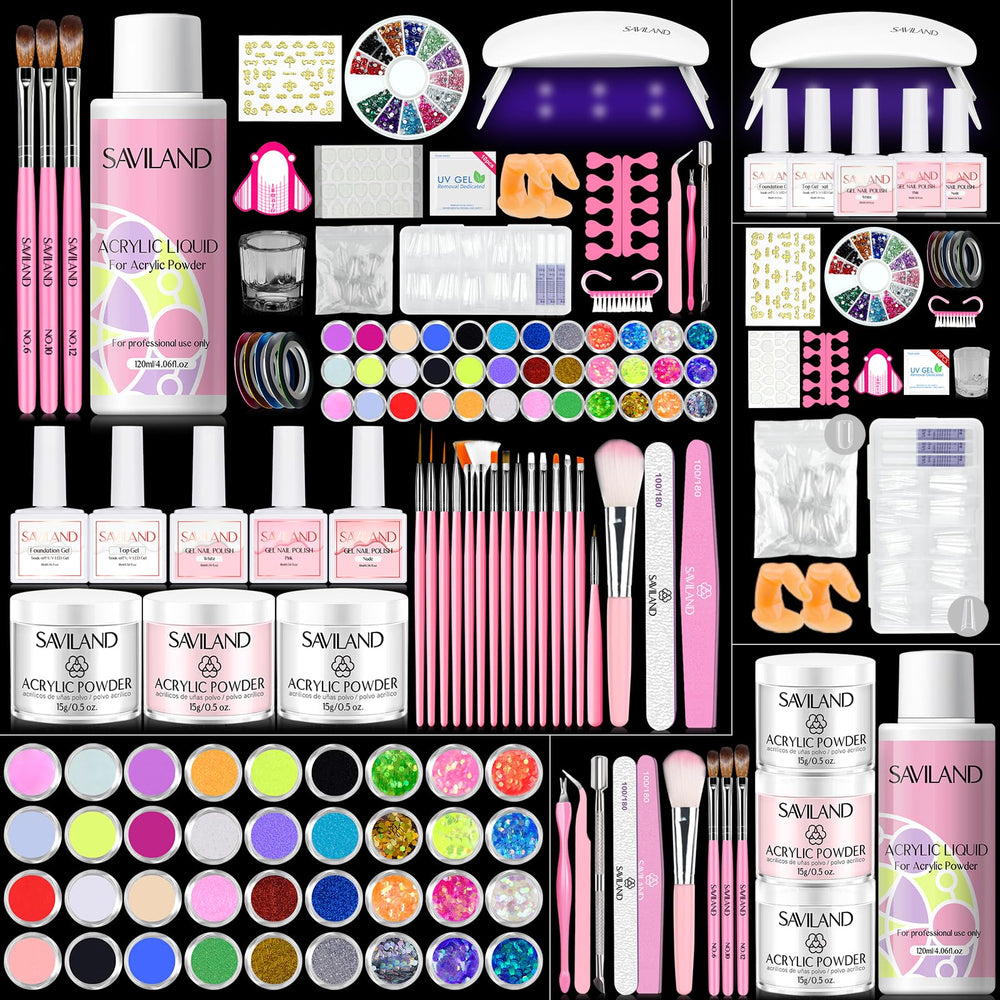 SAVILAND acrylic nail kit full set for beginners offering comprehensive at-home nail perfection.