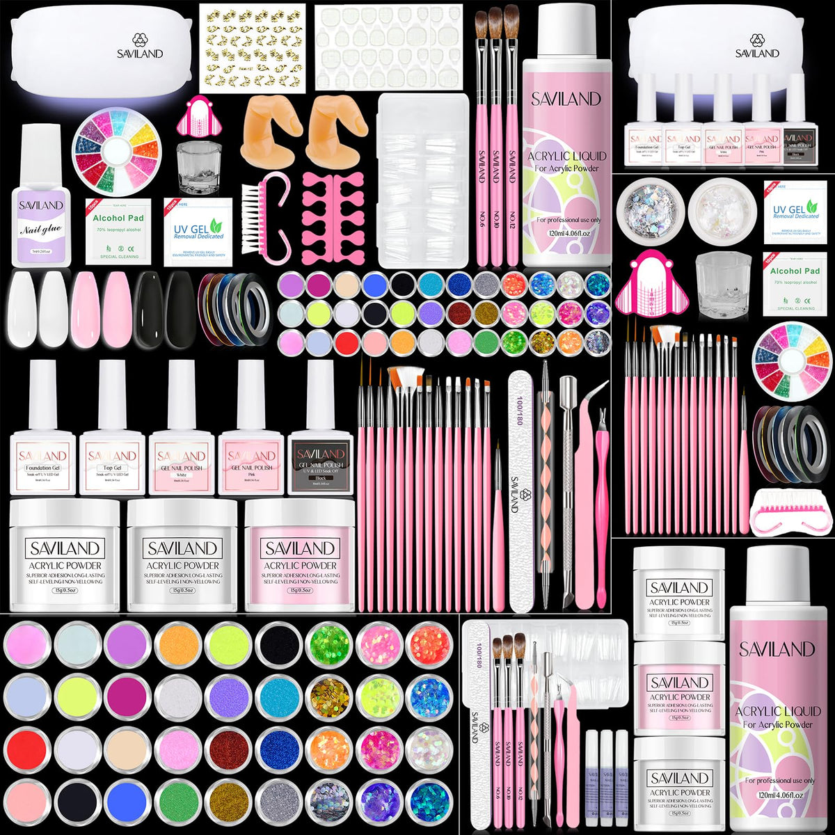 SAVILAND acrylic nail kit package for at-home beginners' nail art.