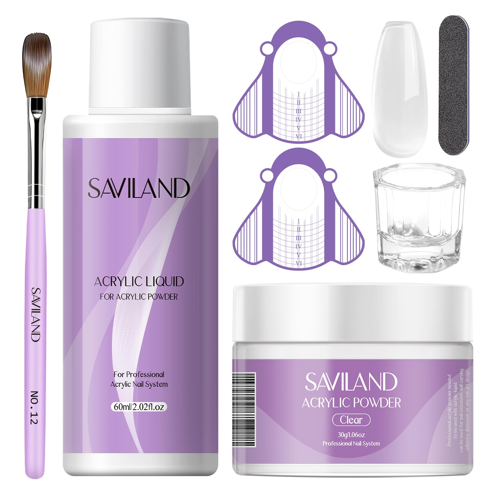 SAVILAND acrylic-nail-kit-starter-set clear powder and liquid for easy at-home manicures.