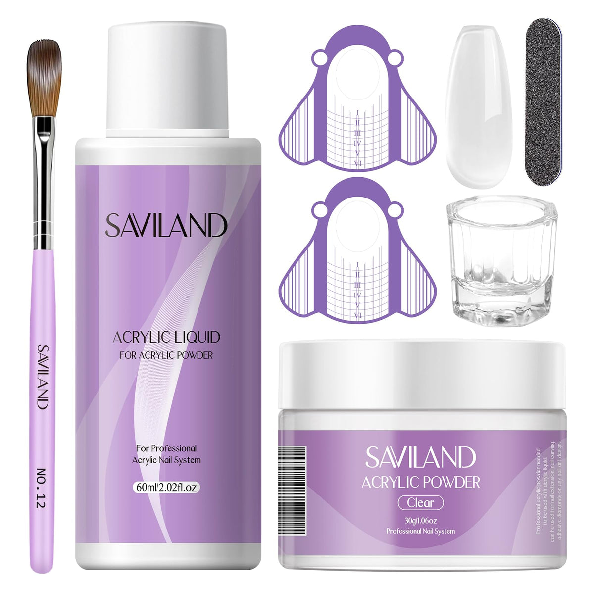 SAVILAND acrylic-nail-kit-starter-set clear powder and liquid for easy at-home manicures.