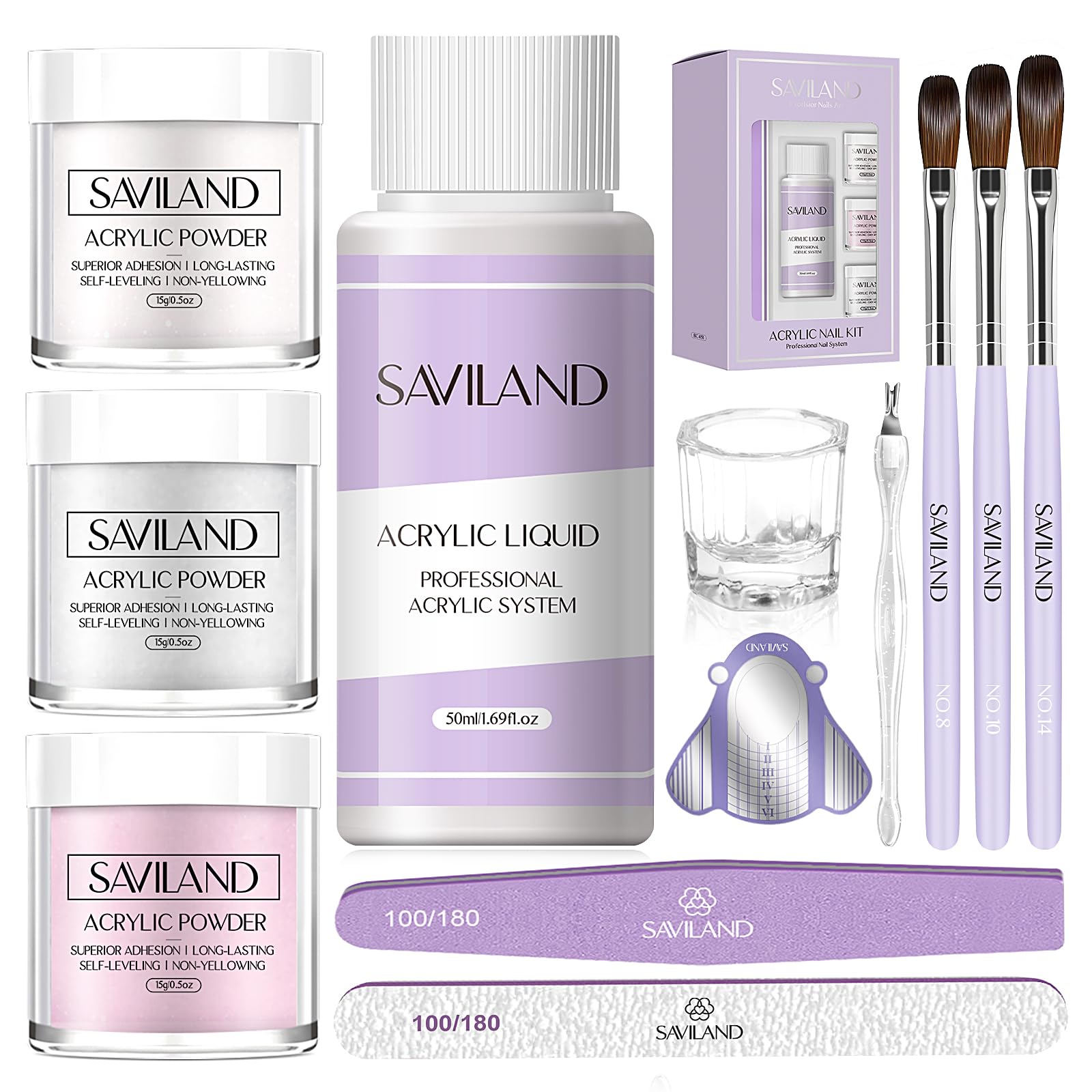 SAVILAND Acrylic Nail Kit Total Set for at-home nails with beginner-friendly collection