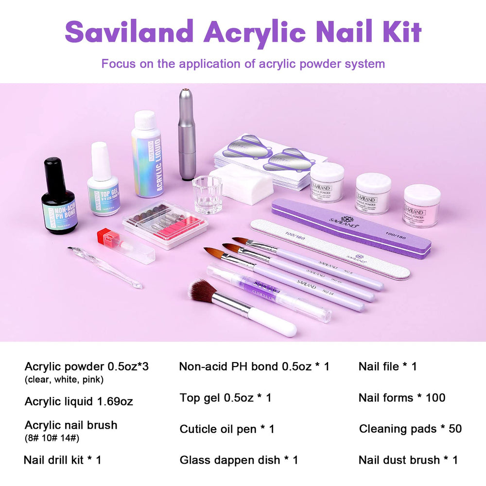 SAVILAND acrylic nail powder clear close-up highlighting ultra-fine texture for smooth application.