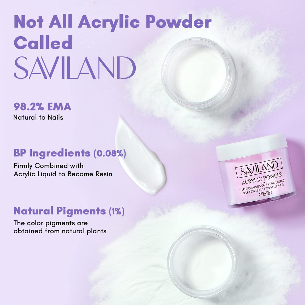 SAVILAND acrylic nail powder white close-up showcasing clean French manicure potential.