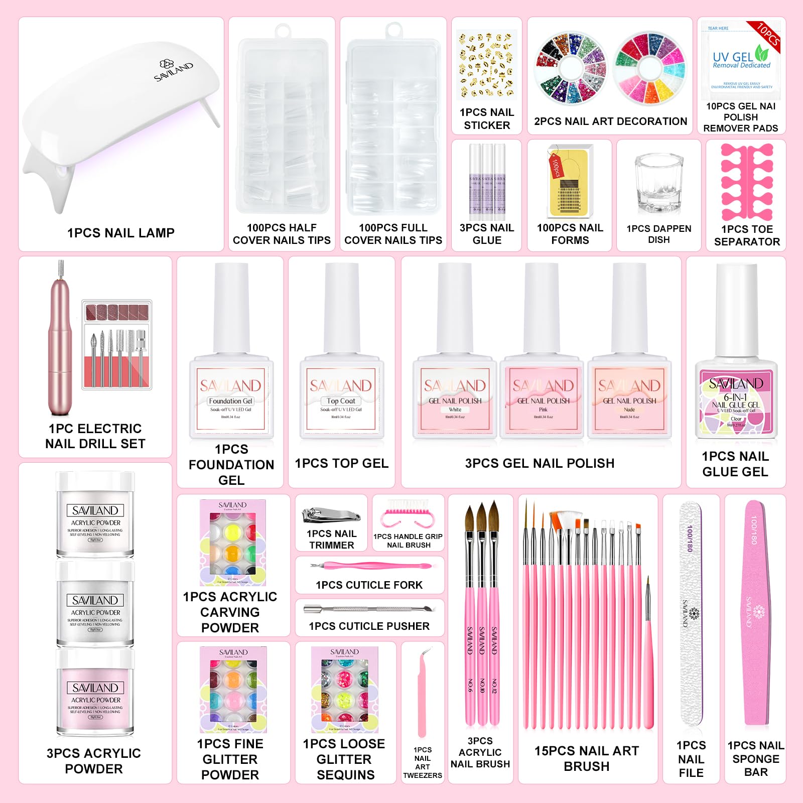 SAVILAND acrylic powder colors offer versatile shades for customized nail art.