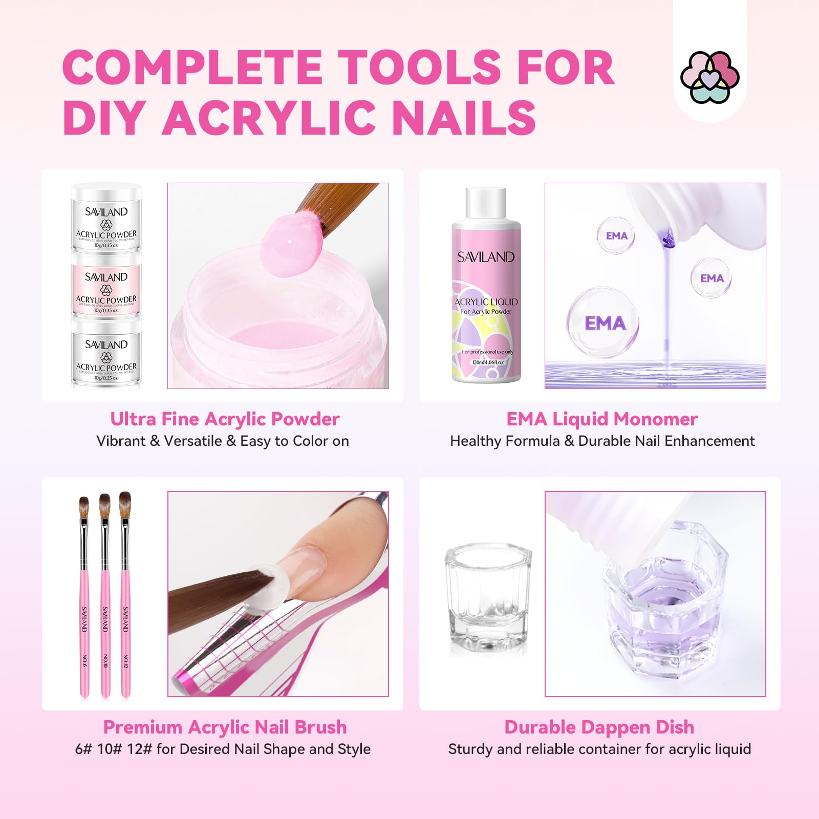 SAVILAND acrylic powder pink ensures natural-looking fill colors for versatile styles.