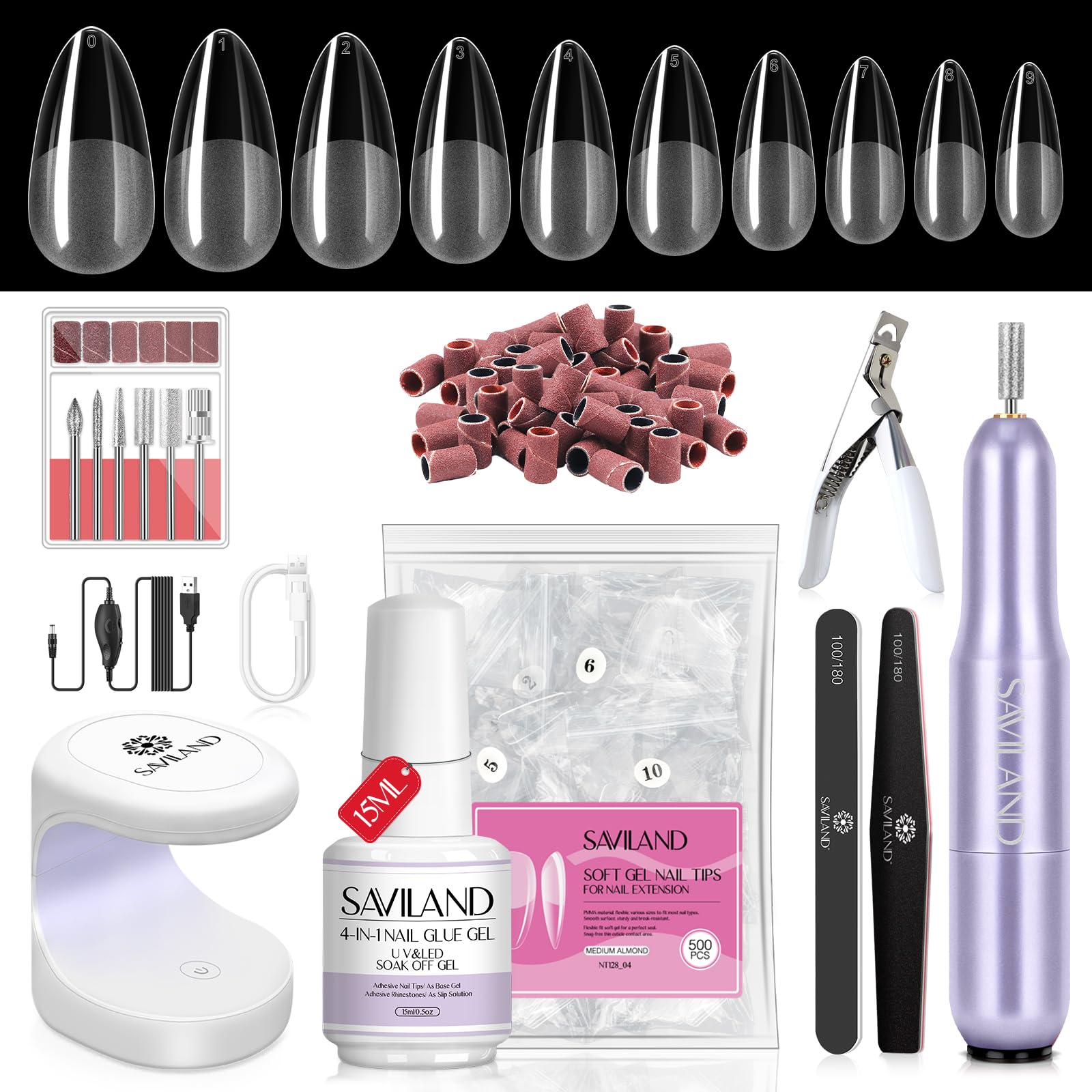 SAVILAND almond-nail-tips-500-pcs shown for natural-looking extensions you can apply at home.