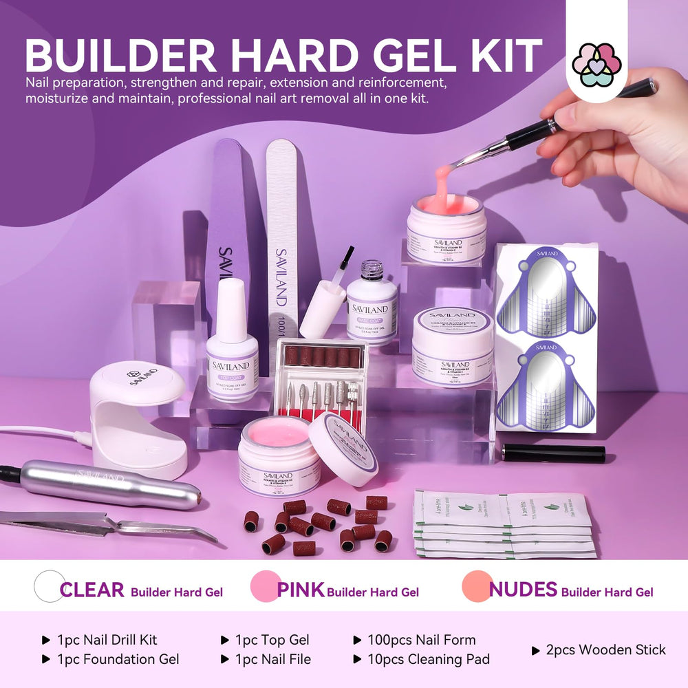 SAVILAND builder gel colors clear pink nude – ready for extensions and nail art.