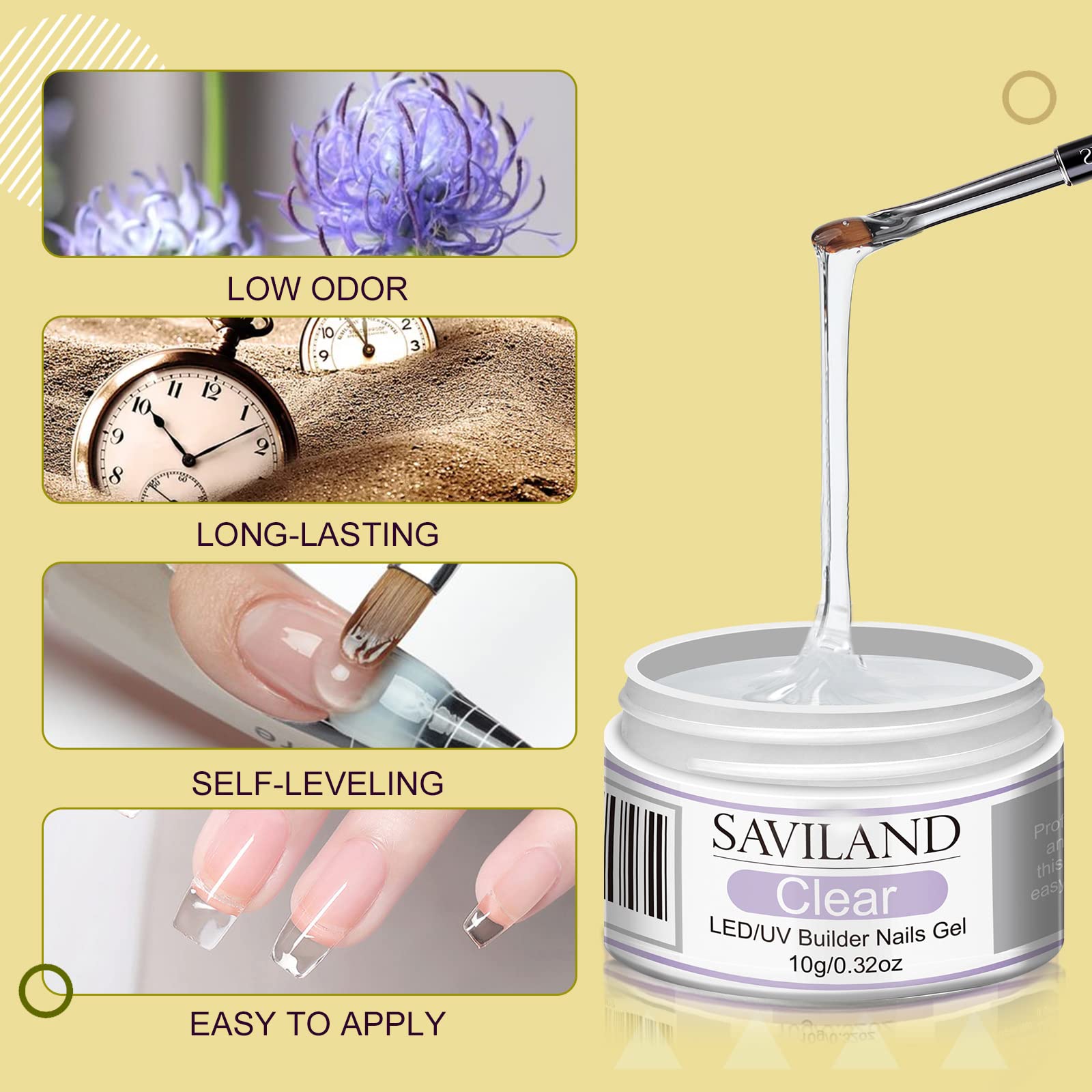 SAVILAND Builder Nail Gel Kit demonstrates extension and sculpting for natural look.