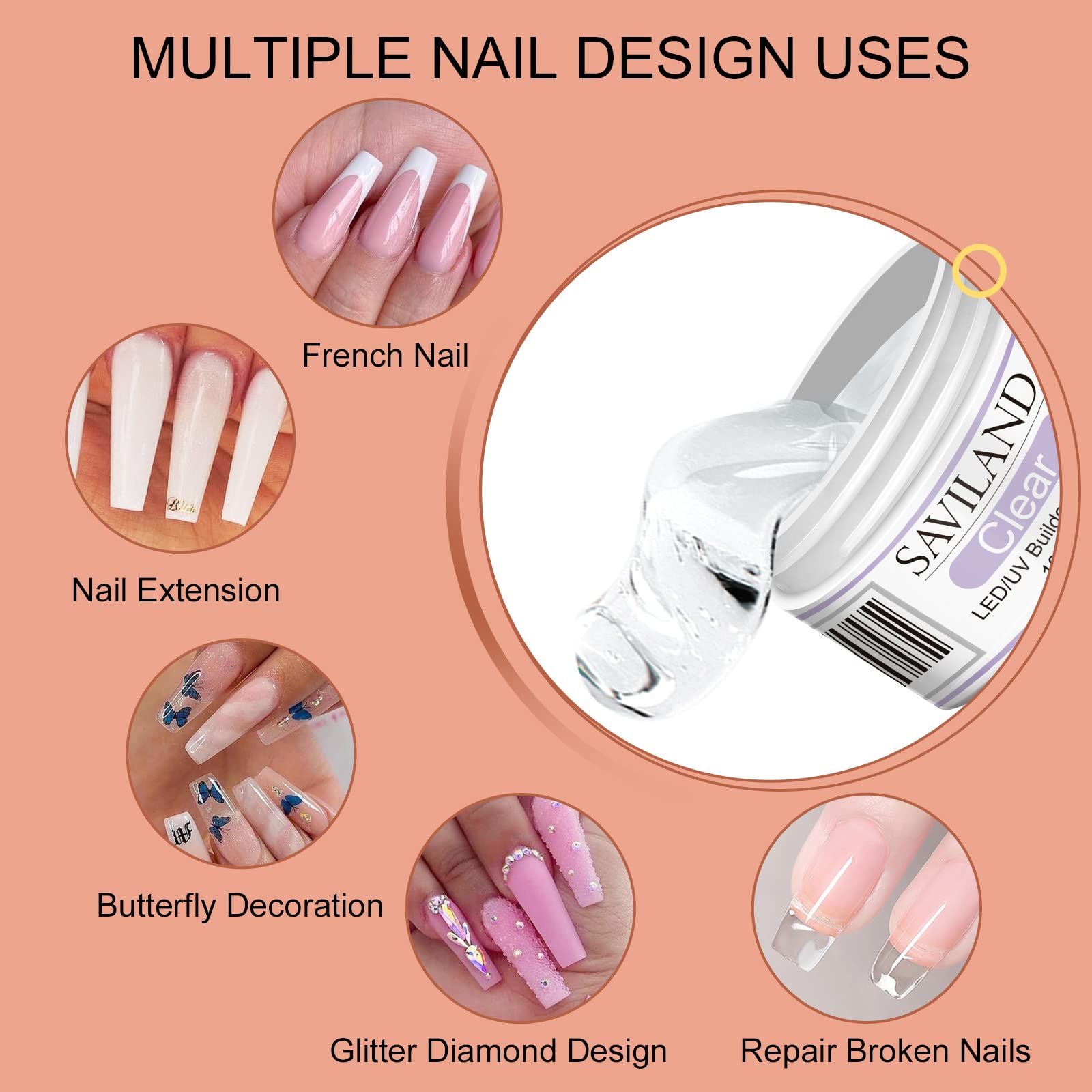 SAVILAND builder gel brush ensures precise application and clean lines.
