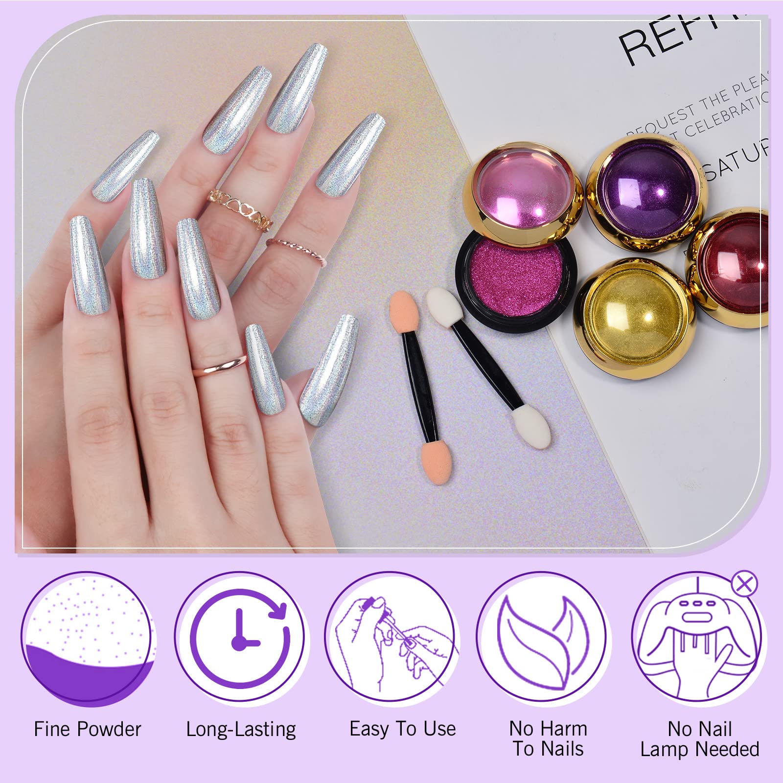 SAVILAND Chrome Nail Powder packaging and 24 jars highlights generous supply for many manicures.