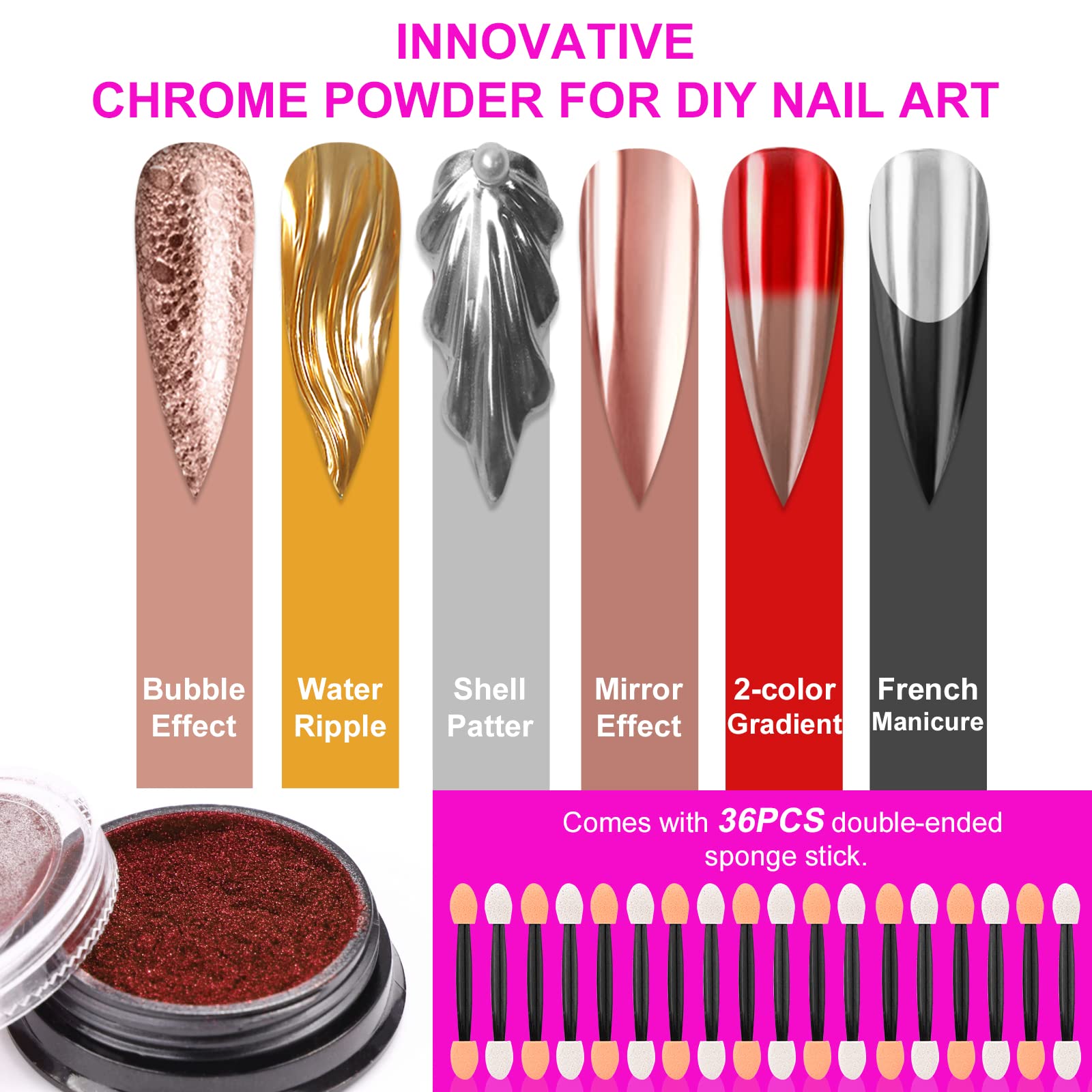 SAVILAND chrome powder set holographic finish creates shifting rainbow accents