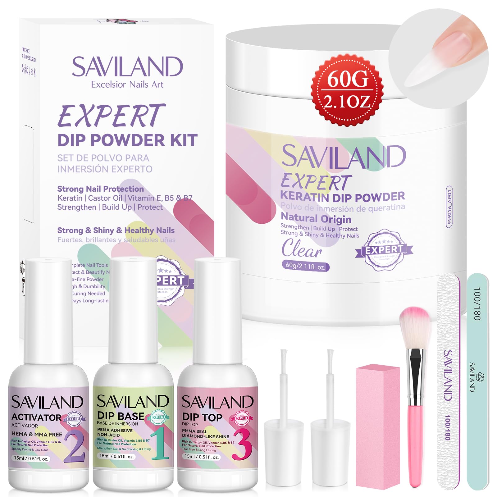 SAVILAND clear dip powder 60g for flawless at-home French manicure