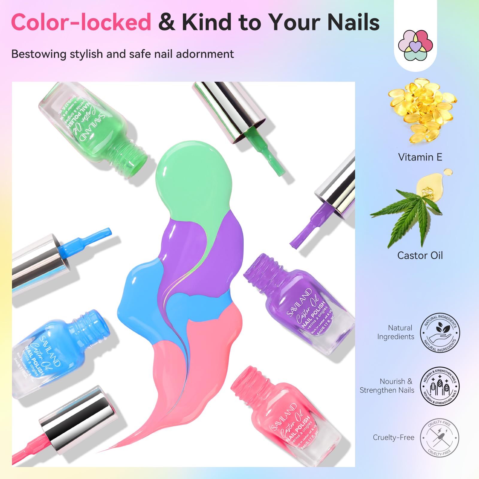 SAVILAND Color Artistry Nail Polish Set chip-resistant finish lasts up to seven days.