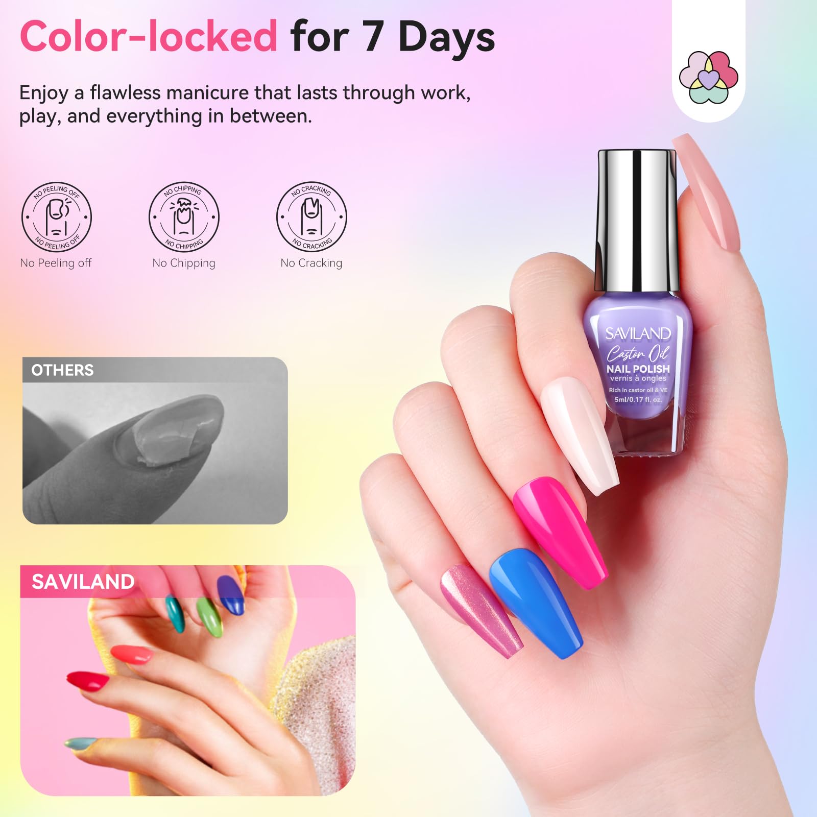 SAVILAND Color Artistry Nail Polish Set fast-drying formula saves time on nails.