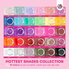 SAVILAND dip powder color palette shows 30 shades for versatile nail art.