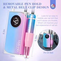 SAVILAND electric nail drill kit with 11 metal bits for versatile shaping and removal.