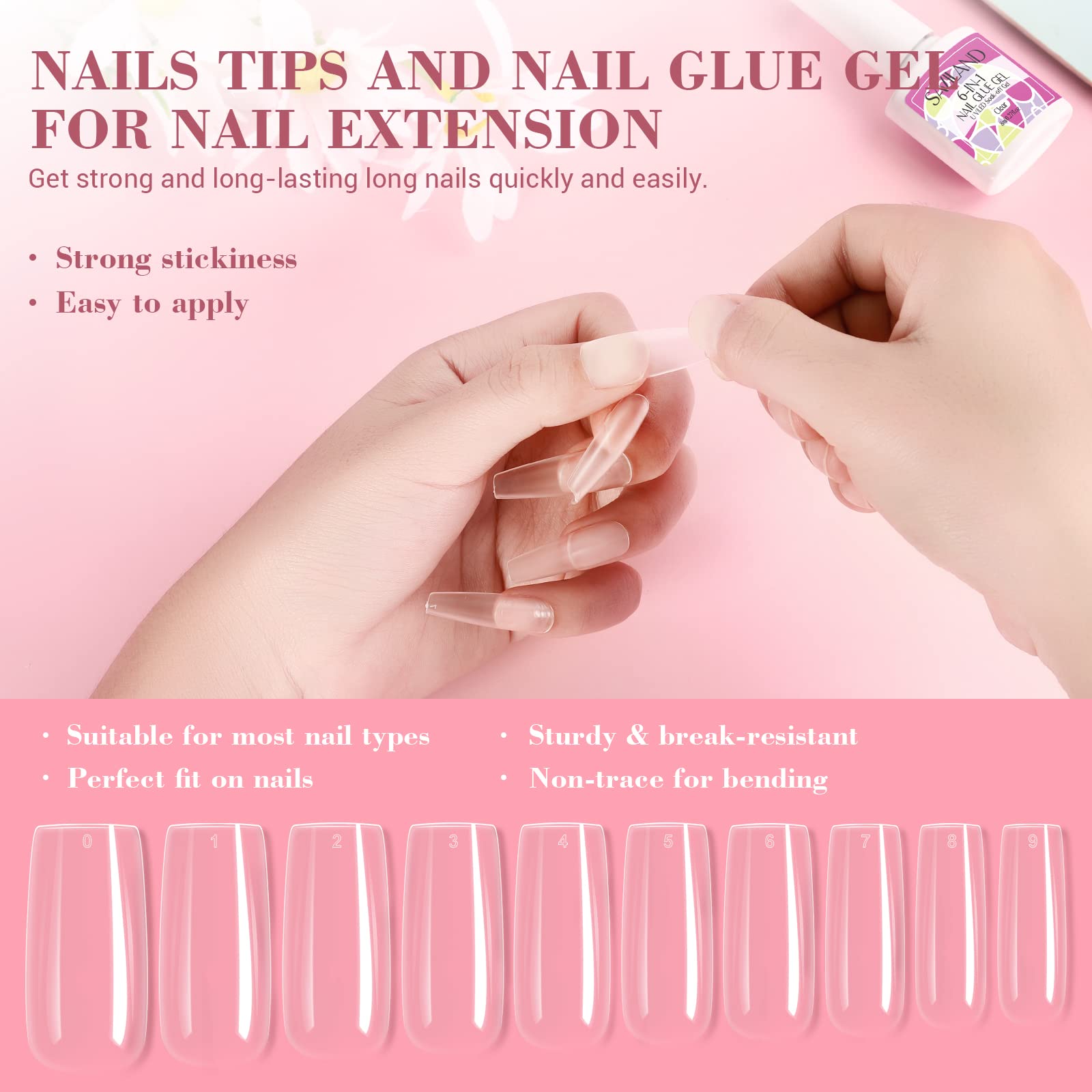 Saviland 100 nail tips display full and half cover options for extensions.