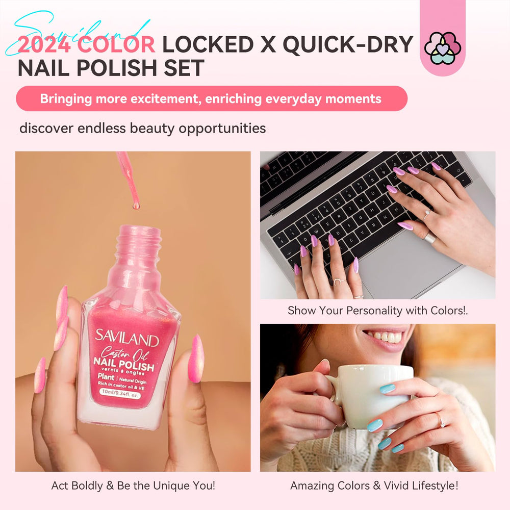 SAVILAND fast-dry polish captured in 60-120 seconds for quick manicures.