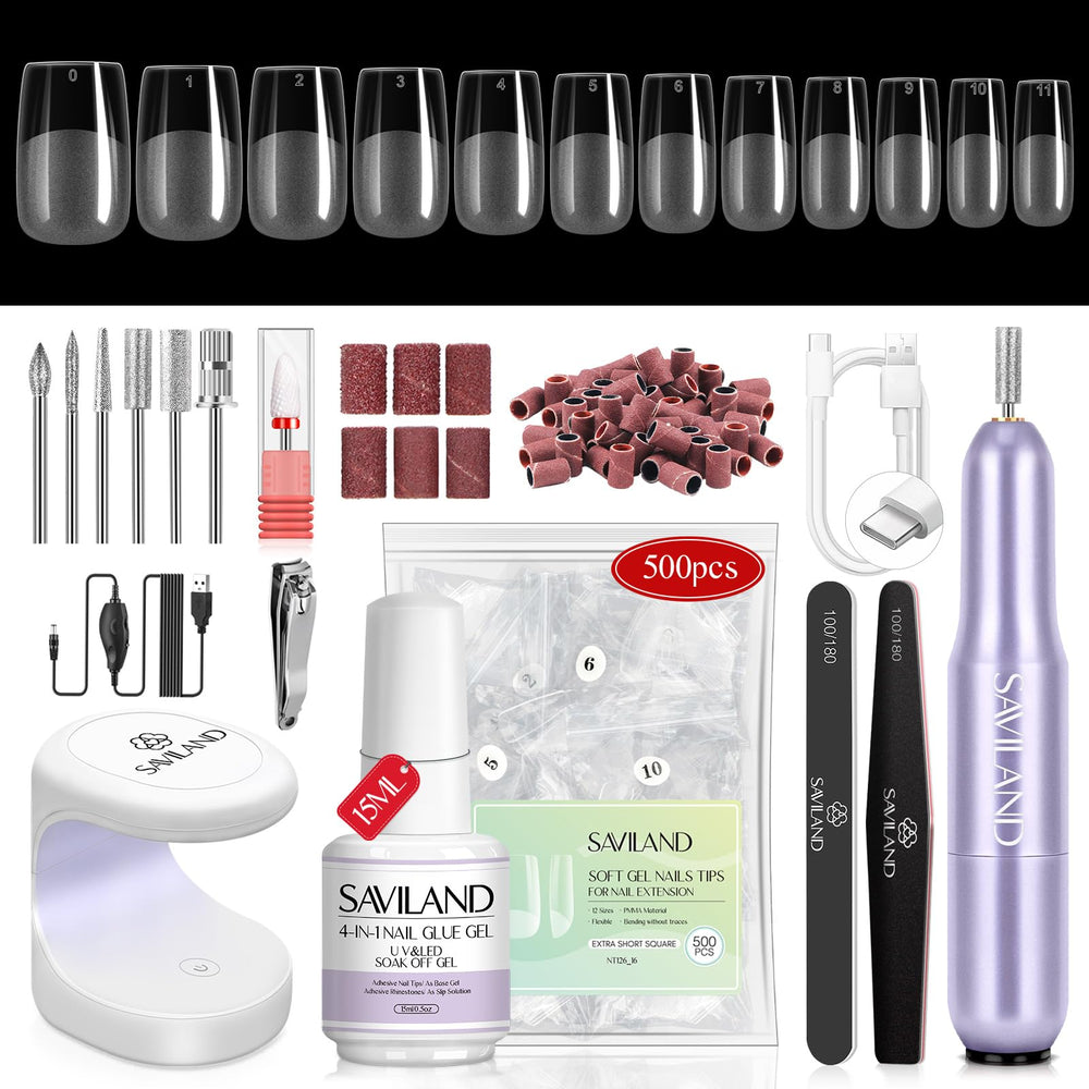 SAVILAND Gel Nail X Kit Short Square contents for at-home manicure efficiency