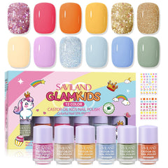 SAVILAND Glamkids 12-vibrant-color-palette offers playful options for kids' nail art.