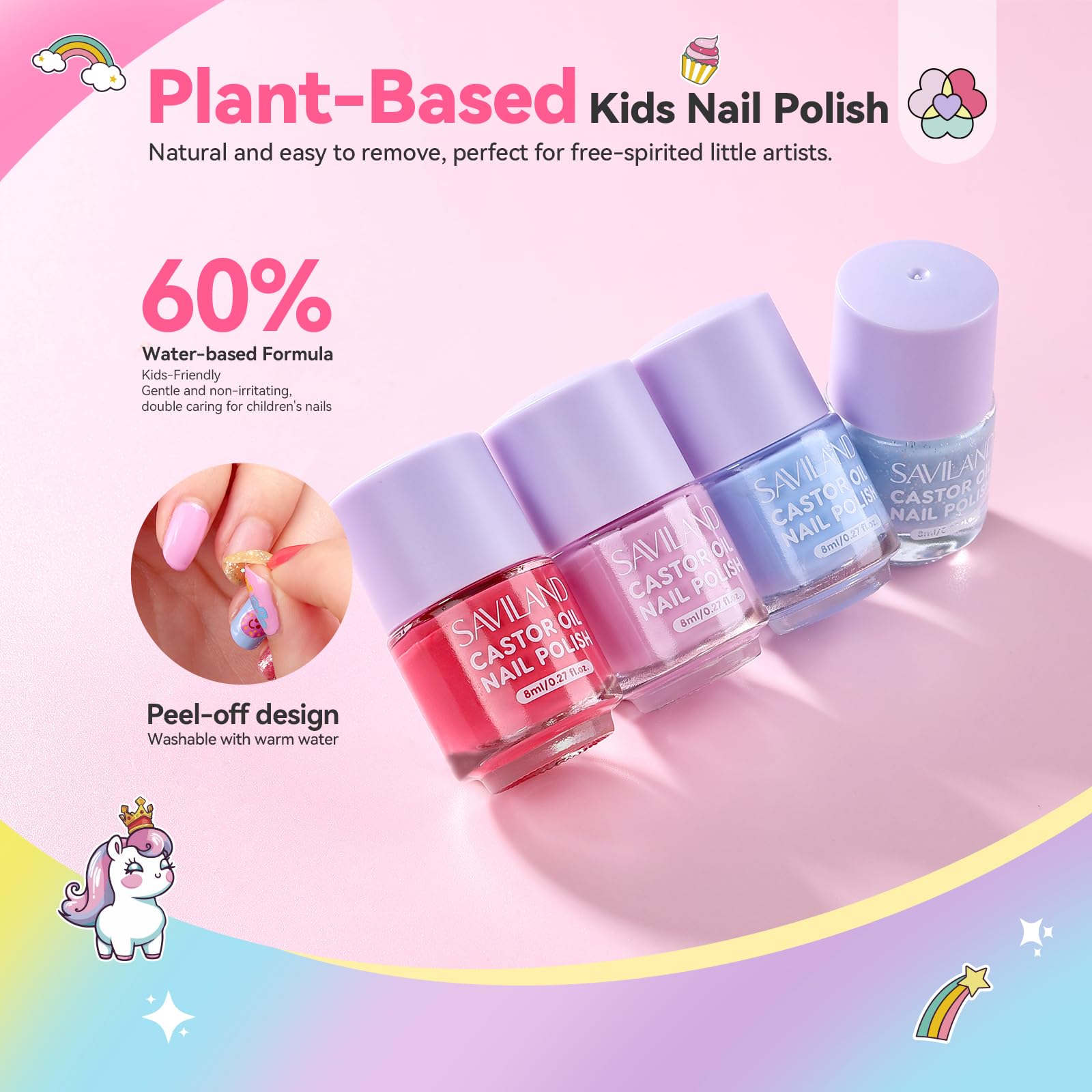 SAVILAND Glamkids easy-peel-off-design enables quick cleanup after playtime.