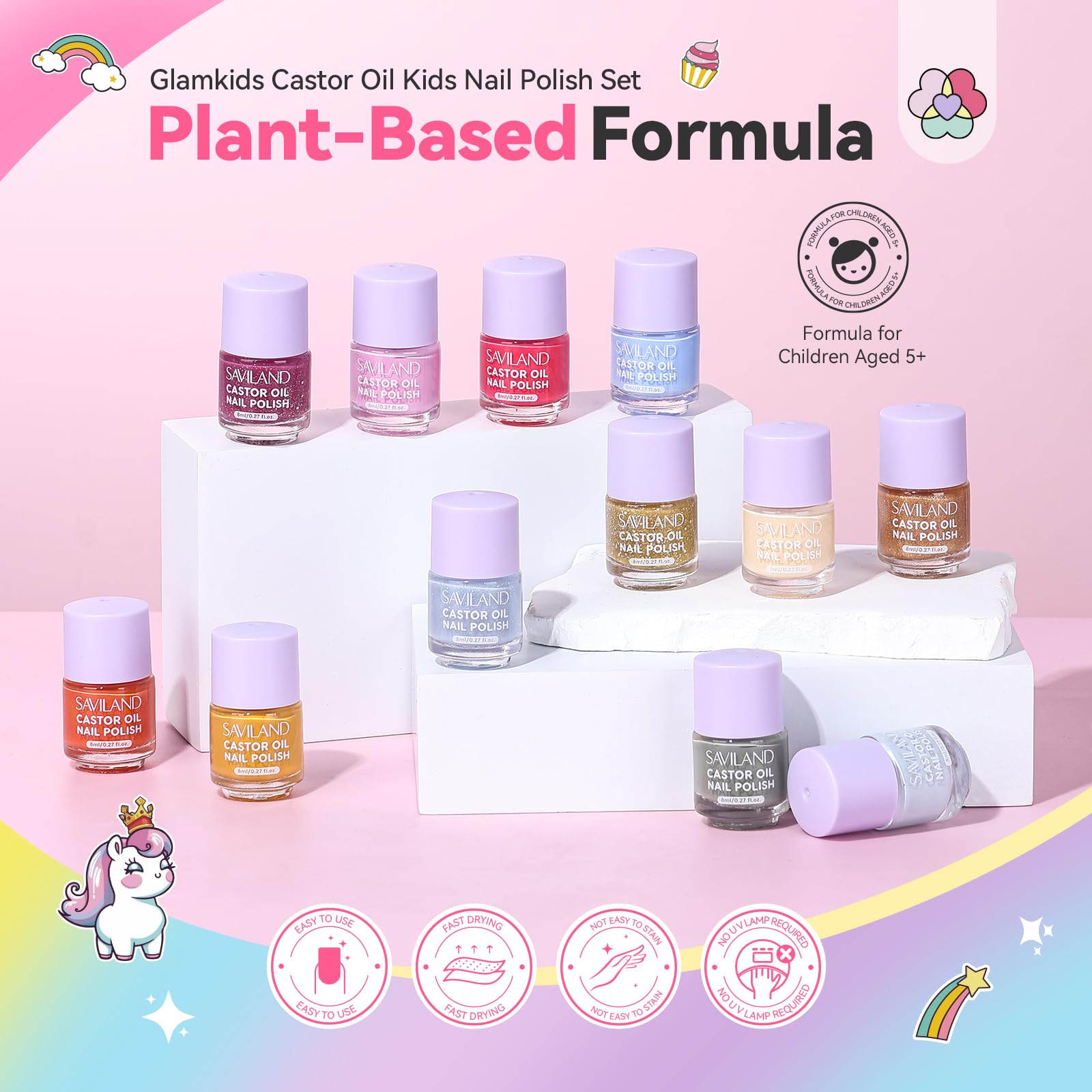 SAVILAND Glamkids non-toxic-kids-nail-polish designed for regular playful wear.