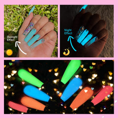 SAVILAND glow gel polish set night glow closeup highlights luminous effect.