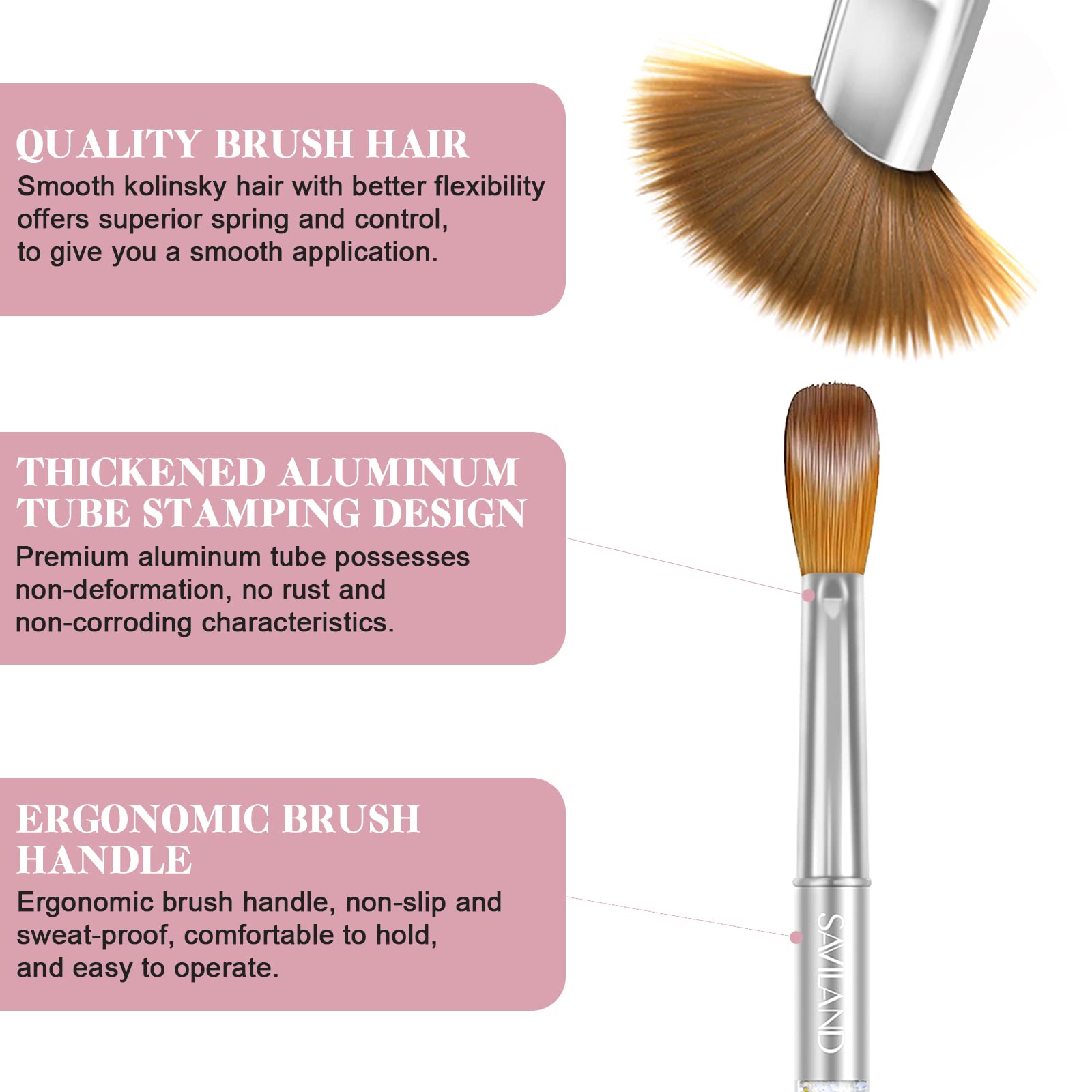 SAVILAND Kolinsky bristles close-up showing flexible bristles for controlled coverage.