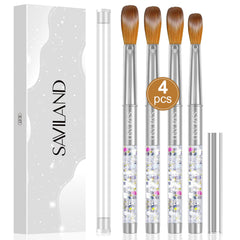 SAVILAND Kolinsky nail brush set close-up with silver handle for precise powder pickup.