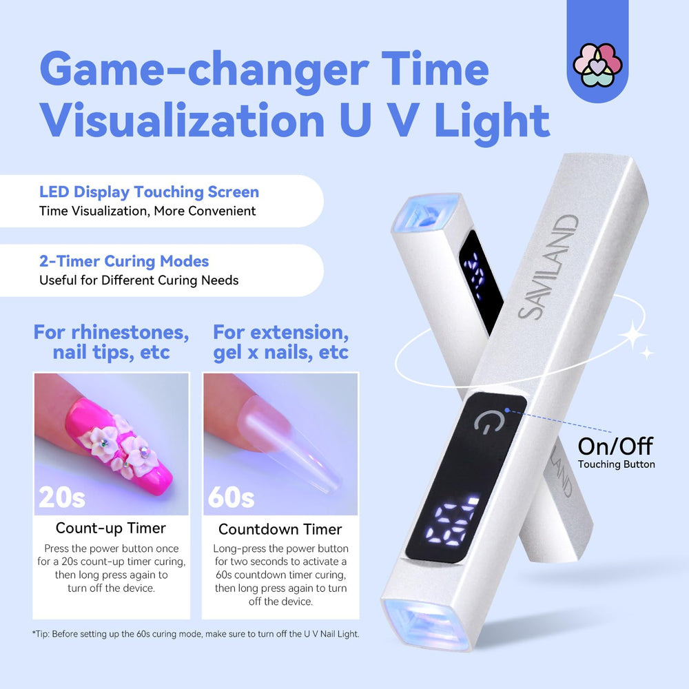 SAVILAND LED U V Light offers 20s and 60s timers for versatile curing tasks.